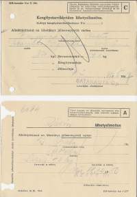 Kengitystarvikkeiden ja riisin  lähetysilmoitus  ..Satarauta ja  Kesko Oy  Pori on lähettänyt jälleenmyyntiä varten  1947-50  2 kpl