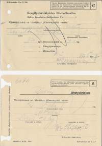 Kengitystarvikkeiden ja riisin  lähetysilmoitus  ..Satarauta ja  Kesko Oy  Pori on lähettänyt jälleenmyyntiä varten  1947-50  2 kpl