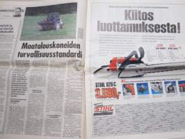 Koneviesti 1999 nr 15 -Ryhmäesittely Aurat, Kokeilussa Kolmen kopla, Samson 908 - Monikäyttöinen teholevitin, East West 99/Peruna 99 esitteli uusinta tekniikkaa ,ym.