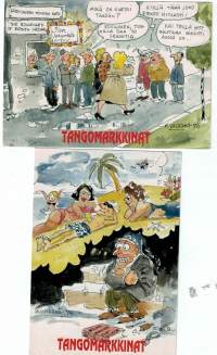 Postikortit /Teuvalaisen Kari Valkaman piirtämät  naivistiset kuvat  mielikuvista  Tangomarkkinoilla  Piirrokset   v.1994.