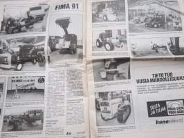 Koneviesti 1991 nr 10 - FlexTracin idea kellahti, Traktoreiden hytin ilmansuodattimet vertailtavina, Nokka-Pilkekone - Halki, poikki ja kuormaan, ym.
