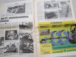 Koneviesti 1991 nr 13 - Siinä on out sekä in - Se on ihmevekotin, Traktoreiden ohjehinnoittelussa edelleenkin eroja, Konekauppa lamassa, Kaksoisaurat puntarissa, ym.