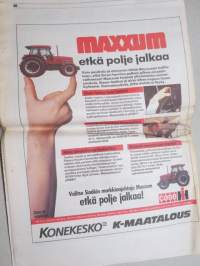 Koneviesti 1991 nr 16 - Monipuolinen lisävaruste, Westem - Tukeva takakauha, Kalkkia kesannolle, Heinänkuivuri elementeistä, Perävaunukuivuri perunalle, ym.