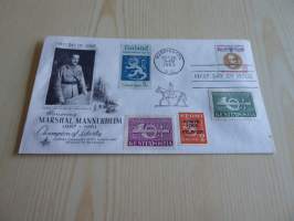 Mannerheim ensipäiväkuori, FDC, USA. Jossa on myös suomen 1943 kenttäpostimerkkejä. Hieno esim. lahjaksi. Myös paljon muita Mannerheim-kohteita myynnissä.