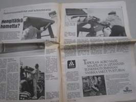 Koneviesti 1990 nr 15 - Spectra-Physics Laserplane - Laserin tarkkaa työtä tiekarhulla, Hankkija-Maatalous ja Massey-Ferguson - Talous liukuu hallintaan, ym.