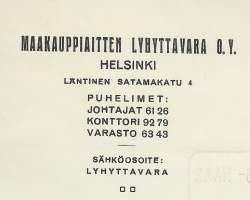 Maakauppiaitten Lyhyttavara Oy Helsinki 1923  - firmalomake 2 eri