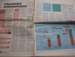 Koneviesti 1994 nr 8 - Maarakentamisen syöksykierre oikenemassa, Euronavetta alle 32.200 Ecua, Konekentän laidalta - Katse Eurooppaan, Betoniautosta tilapeittaaja,ym