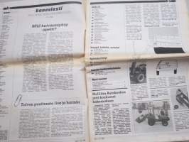 Koneviesti 1988 nr 1 - Mitä kuvaussyksy opetti?, Konekentän laidalta - Tarvitaanko ohjevähittäishintoja?, Miehen mittainen traktori, Posti-laatikko, ym.