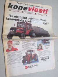 Koneviesti 1986 nr 9 - Uutta ja ajankohtaista, Claas varautuu kasvun taittumiseen, Rosenlewin puimuritehtaan laajennus vihittiin - Tuotantolinjat yhden katon alle,ym