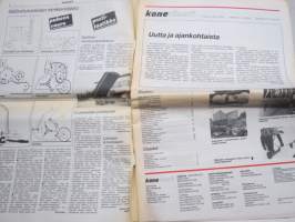 Koneviesti 1986 nr 9 - Uutta ja ajankohtaista, Claas varautuu kasvun taittumiseen, Rosenlewin puimuritehtaan laajennus vihittiin - Tuotantolinjat yhden katon alle,ym