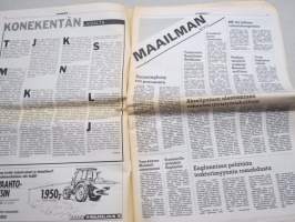 Koneviesti 1986 nr 9 - Uutta ja ajankohtaista, Claas varautuu kasvun taittumiseen, Rosenlewin puimuritehtaan laajennus vihittiin - Tuotantolinjat yhden katon alle,ym