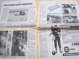 Koneviesti 1986 nr 9 - Uutta ja ajankohtaista, Claas varautuu kasvun taittumiseen, Rosenlewin puimuritehtaan laajennus vihittiin - Tuotantolinjat yhden katon alle,ym