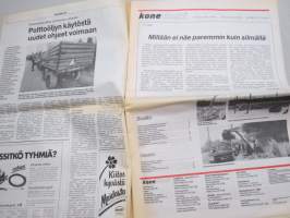 Koneviesti 1986 nr 15 - millään ei näe paremmin kuin silmällä, Käytety kuorma-auton jarrut toivat harmeja, Tsteyr ja Valmet turvaavat toisiinsa, ym.