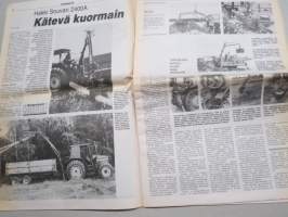 Koneviesti 1984 nr 16 - Etunosto-laitteet, Isot säkkilavat tulivat jäädäkseen, Kourakuormain heinänkorjuun helpottajana, Vankkaa kokemusta konekaupasta, ym.