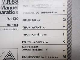 Renault R.1130 - M.R.68 Manuel de reparation -factory shop manual / tehtaan alkuperäinen korjaamokäsikirja