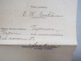 Lohkomiskirja Toivola 4/26, Yläsäiniö, Viipuri, 1939 -asiakirja
