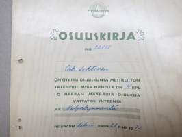 Metsäliitto, osuuskirja nr 22838, puutarhuri Osk. Lehtonen, Luonnonmaa - 4 osuutta á 10 mk 1972