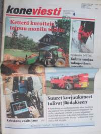 Koneviesti 2002 nr 4 - Myrskypuut yhteishengen mittari, Valikoima kasvaa - Suuret korjuukoneet tulivat jäädäkseen, John Deere 3200-kurottaja - Ketterä kuormain, ym.