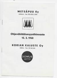 Domus keittiö - tuoteluettelo ja hinnasto 1968