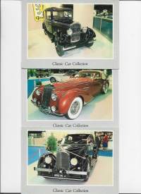 Delage 1939 , Peugeot 1931 ja Voisin 1935 postikortti  autopostikortti  3 eril kulkematon