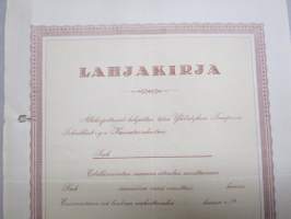 Lahjakirja - Allekirjoittanut lahjoittaa täten Yhdistyksen Tampereen Teknilliset ry:n Kannatusrahastoon...