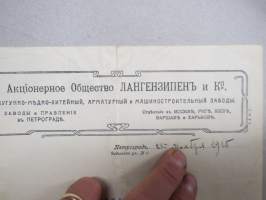 А/О Лангензипенъ и Ко - Удостовърение, Петроградъ, 23.10.1915 - Oy Langensipen &amp; Co, Petrograd, työtodistus Tauno Pöllänen -asiakirja / dokumentti