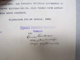 Kajaanin Puutavara-Osakeyhtiö - The Kajana Wood Co Ltd, Kajaani, 27.2.1926 Tauno Pöllänen, työtodistus -asiakirja / dokumentti