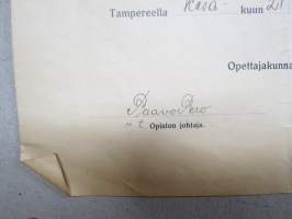Tampereen Teknillinen Opisto - Täydellinen kurssi Konerakennusosastolla, todistus Tauno Pöllänen, 21.6.1919 -asiakirja / dokumentti