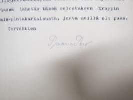 Ammattienedistämislaitos, 23.8.1929, kiitoskirje allekirjoitus Paavo Pero -asiakirja / dokumentti