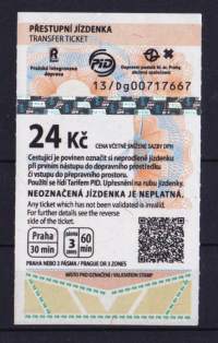 Käyttämätön metro-bussi-raitiovaunulippu (matkalippu) Praha, Tsekki.