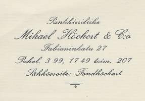 Pankkiiriliike Mikael Höckert 1932  - firmalomake