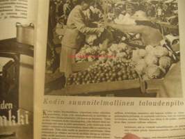 Kotiliesi 1949 nr 17 Syyskuu . TVuoden 1949 ajankuvaa, mainoksia ( mm Kupittaan Savi) , muotia ja ruoka-ohjeita.  Piirretty nelivärimainos Kahvikulta. Takasivulla