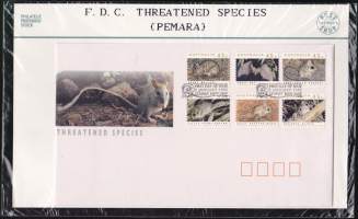 Australia FDC Ensipäiväkuori 1992 - Endangered Species - Uhanalaiset eläimet: 6 erilaista postimerkkiä.