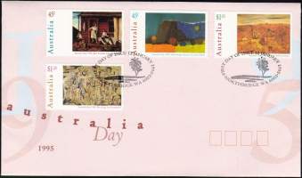 Australia FDC Ensipäiväkuori 1995 - Australia Day. 4 erilaista australialaista taidemerkkiä