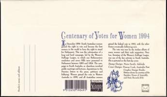 Australia FDC Ensipäiväkuori 1994 - Centenary of Votes for Women - Naisten äänioikeus 100 vuotta.