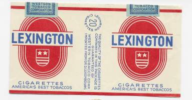 Lexington  -  tupakkaetiketti, saumoista avattu tupakka-aski