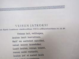 Pikku paloja pikkujouluna - kirjoittanut Luukkos-Kalle (oik. Kaarlo Luukkonen) - kustantamon / kirjapainon henkilökunnan riimikronikka v. 1929 - MKL pikkujoulujuhla