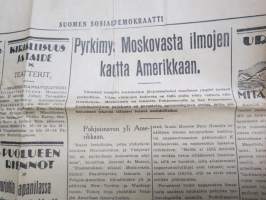 Suomen Sosialidemokraatti 1937 nr 212, Kiina nousee, Espanjassa hiljaista - Sittenkin Francon lentäjiä - Pommit saksalaisia, Höyrylaiva &quot;Rigel&quot; salakuljetustavaraa