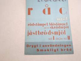 SOK Kvarnarnas rågmjöl, rödstämpel, blåstämpel och skrädmjöl nr I och II - Drygt i användningen - Smaklig bröd -affisch / mainosjuliste, SOK (Viipurin Mylly) juliste