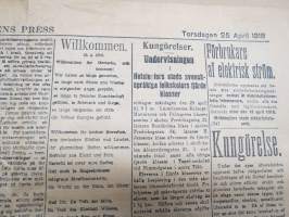 Dagens Press och Telegramnyheter, 25.4.1918 -vapaussodan / kansalaissodan / kapinan aikainen sanomalehti