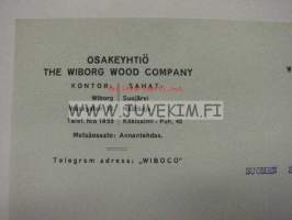OY The Wiborg Wood Company kirje Suomen Sahanterä Oy:lle 21.12.1922 