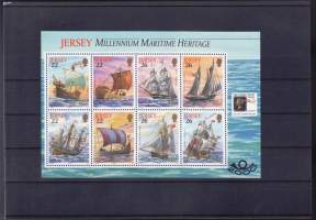 Postimerkit Jersey: Millenium Maritime Heritage - Perinteiset purjelaivat 2000. 8 erilaista merkkiä. Pienoisarkki/blokki ** postituore