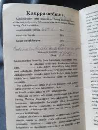 SINGER ompelukoneen osamaksukauppan sopimus vuodelta 1938