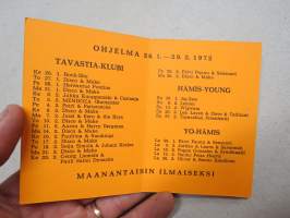 Tavastia Klubi - Hämis Young - Yo-Hämis, Helsinki, helmikuu 1972 ohjelmakortti
