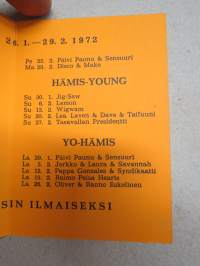 Tavastia Klubi - Hämis Young - Yo-Hämis, Helsinki, helmikuu 1972 ohjelmakortti