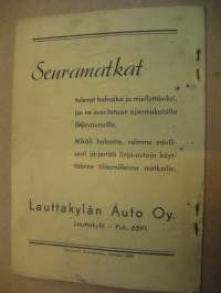 Lauttakylän Auto Oy:n aikataulu  1960 - Linja-autojen aikataulut  toukokuun 29 p:stä 1960 alkaen toistaiseksi