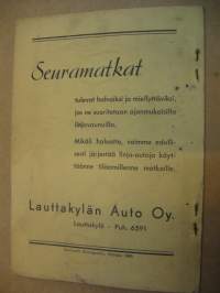 Lauttakylän Auto Oy:n aikataulu  1960 - Linja-autojen aikataulut  toukokuun 29 p:stä 1960 alkaen toistaiseksi