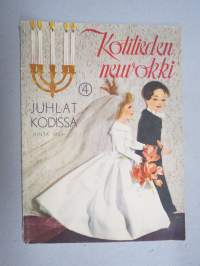 Kotilieden neuvokki Juhlat kodissa 1950 nr 4, sis. mm. seur. artikkelit / kuvat / mainokset; Juhlien suunnittelua ja valmisteluja, Työnjakoa, Aterian suunnittelua,