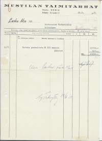 Mustilan Taimitarhat Koria 1951 - firmalomake