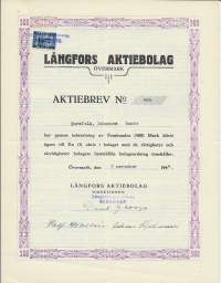 Långfors Ab, Övermark 7.11.1944  Oy, 500 mk  osakekirja